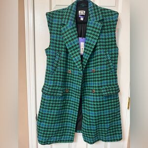 Stylish Green and Black Houndstooth Vest